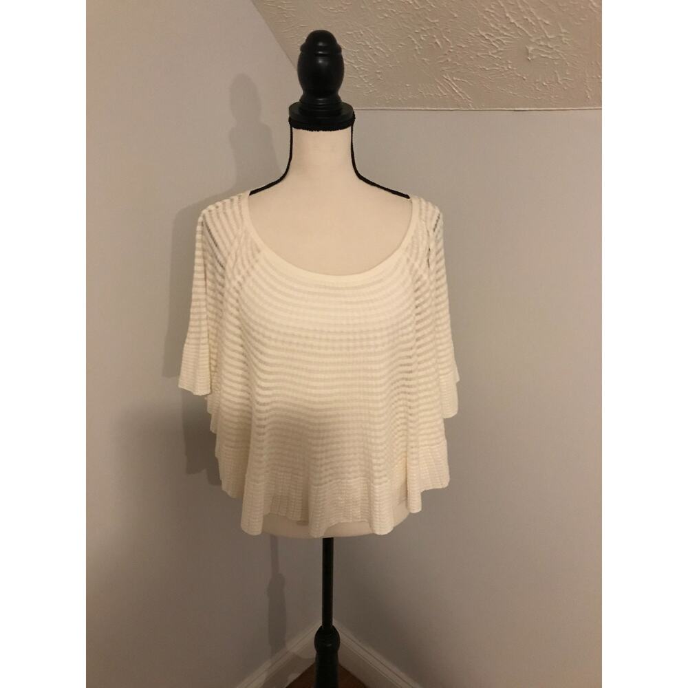 Anthropologie Knitted & Knotted Miah Poncho LP Ivory Pointelle Knit - Picture 2 of 12